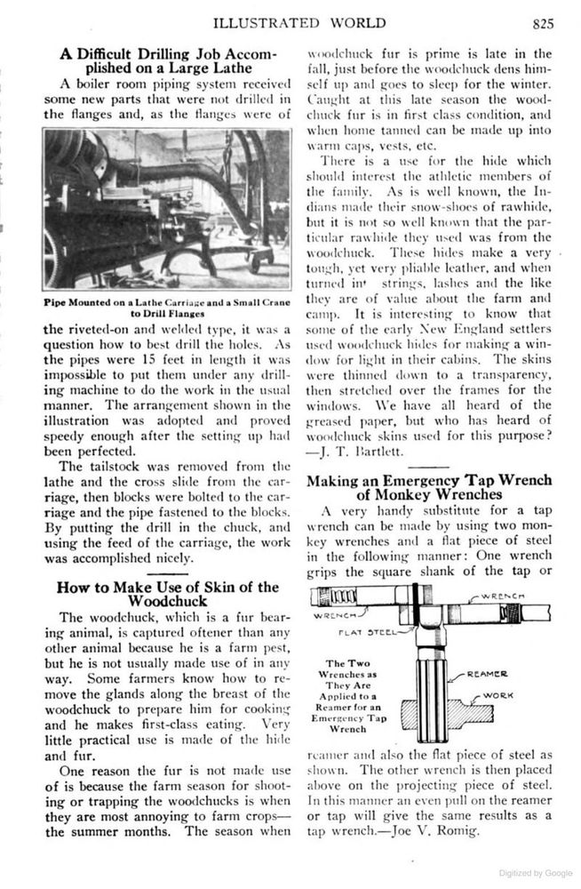 Page from J. T. Bartlett's article, "How to Make Use of the Skin of the Woodchuck." The relevant passage is: "One reason the fur is not made use of is because the farm season for shooting or trapping the woodchucks is when they are most annoying to farm crops--the summer months. The season when woodchuck fur is prime is late in the fall, just before the woodchuck dens himself up and goes to sleep for the winter. Caught at this late season the woodchuck fur is in first class condition, and when home tanned can be made up into warm caps, vests, etc."