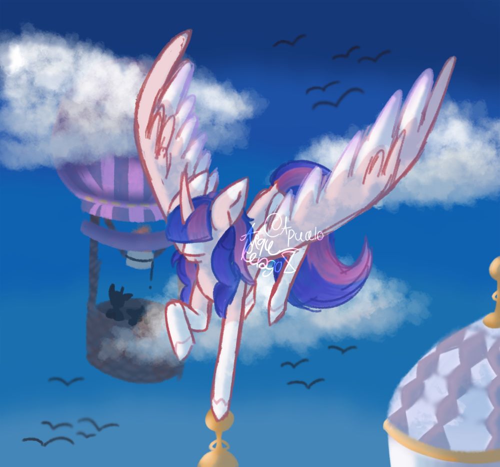 A MLP Oc landing on the towers of cantolot’s palace.