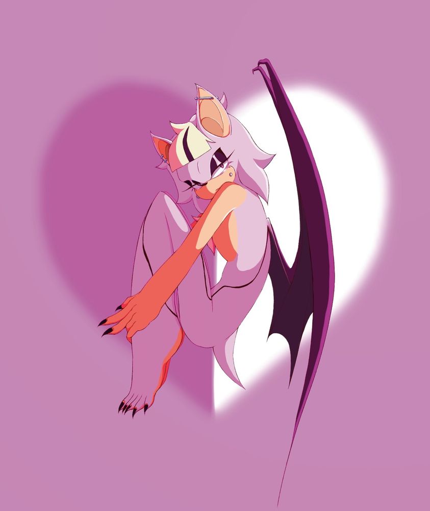 sonic style original character, a pink bat with plum wings and bleached bangs 