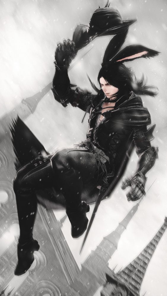 Track: grandson - One Last Dance

A Viera with their hat in hand, falling down with the frigid, Ishagrdian skyline in the background. Their cloak and long black hair being tossled with the wind.