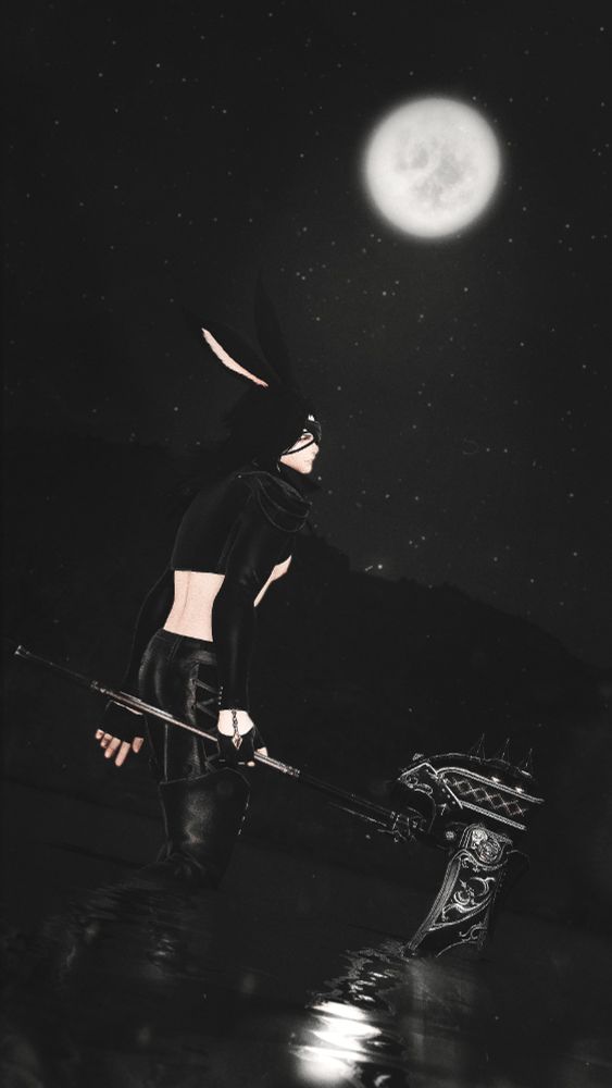 A Viera with an eye partially covered with a leather strap, and a cropped leather jacket is seen knee-deep in a lake. Moonlight fills the dark of night.

Track: ALEXSUCKS - Hate Me If You Want