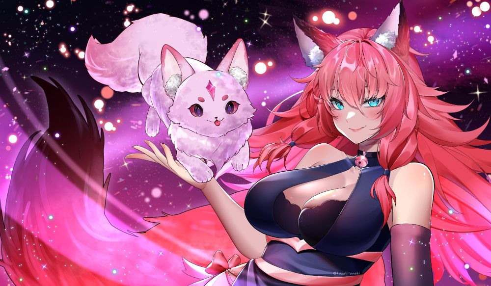Fox girl with his cute and fluffy pet fox Sugar