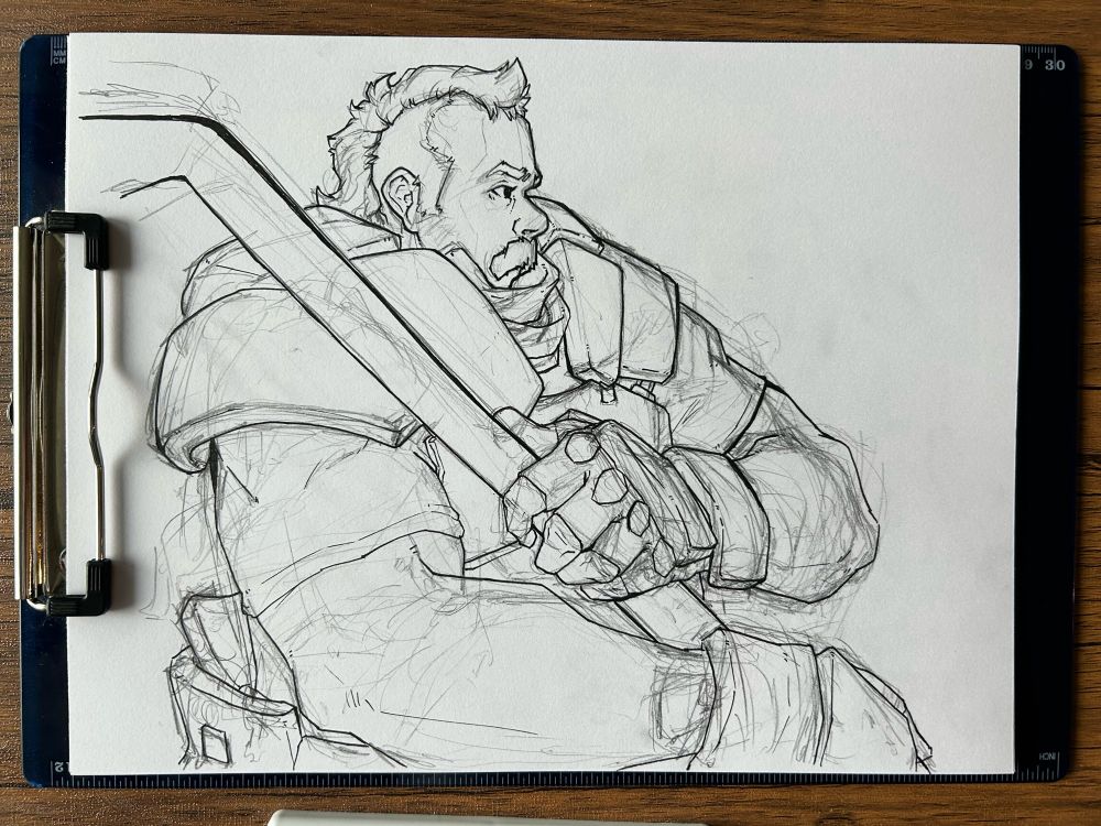 Work in progress sketch of a hockey player