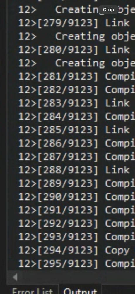 A screenshot of an output log showing over 9000 items to compile
