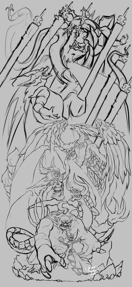 The wip of the remake of the FFXIV Summoner diorama i did like a year ago! Phoenix, Bahamut and Solar Bahamut are there too! 