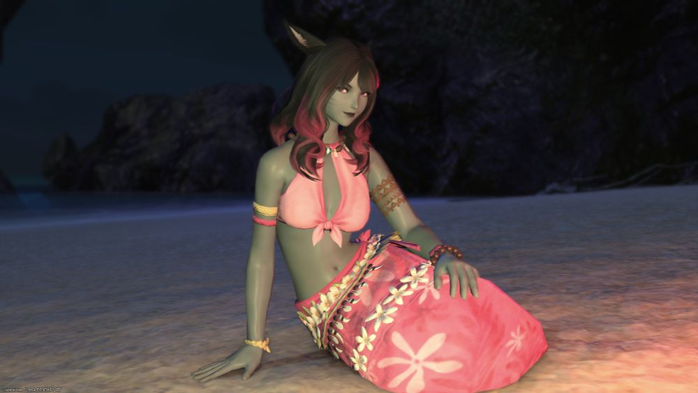 Moriana chilling on the beach, enjoying the warm of the after summer. She stare you fixedly, a smile on her lips corner.