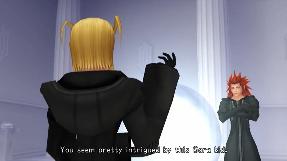 Screenshot of Kingdom Hearts Chain of Memories 
Larxene is talking to Axel, she says 
"You seem pretty intrigued by this Sora kid."

Screenshot taken from ChipCheezum's LP:
https://www.youtube.com/watch?v=cooQnQSkeyQ