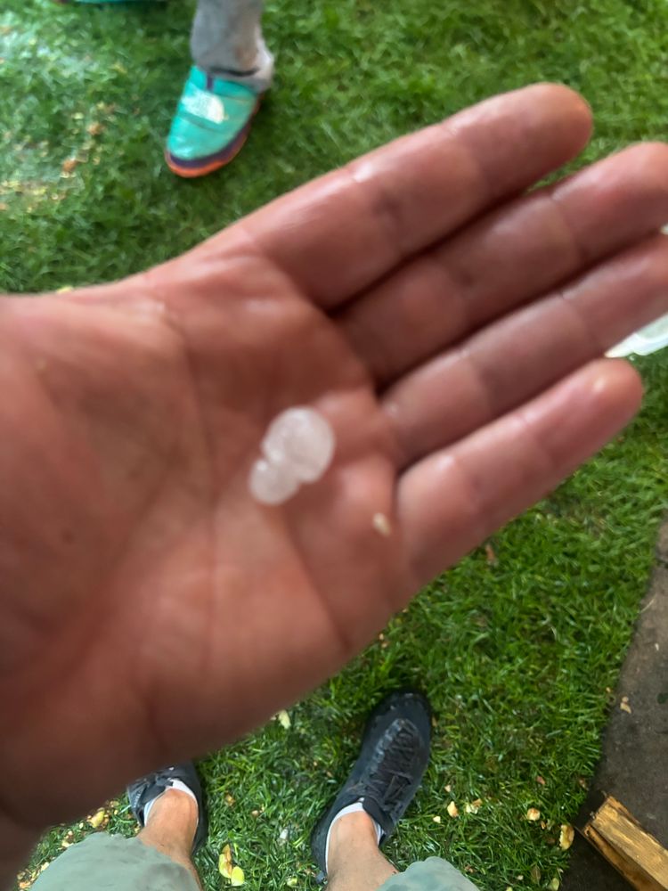 Large hailstones in a hand 