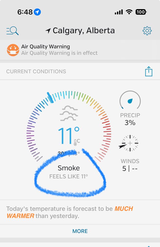 Weather forecast that says smoke instead of sun or rain or overcast