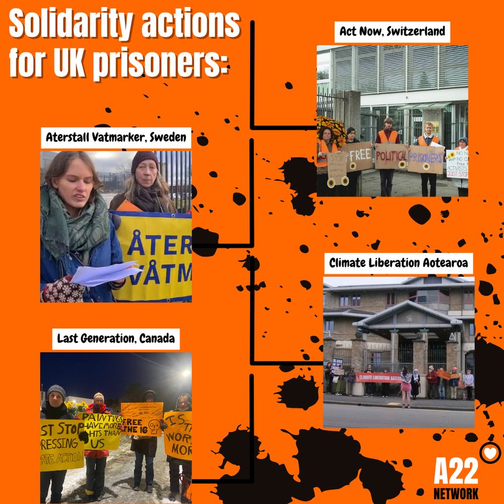 Solidarity actions for UK prisoners:
Aterstall Vatmarker, Sweden
Last Generation, Canada
Act Now, Switzerland
Climate Liberation Aotearoa