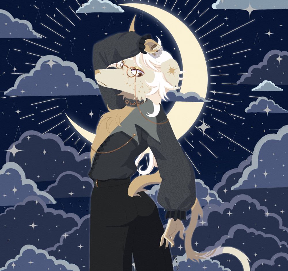 A unicorn with their back turned. with the moon shined behind them