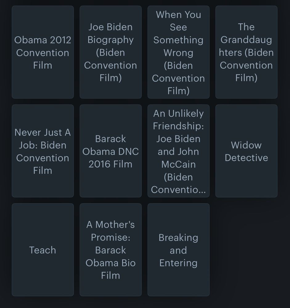 A director’s filmography on Letterboxd full of democratic convention videos.