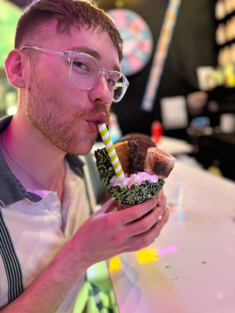 Selfie with a not so thin mint milkshake. 