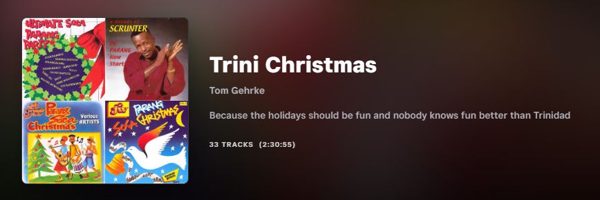 screenshot of a playlist of christmas music from trinidad