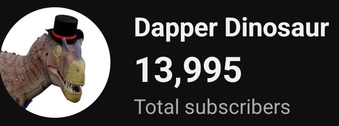 Dapper Dinosaur's subscriber count reading "13,995."