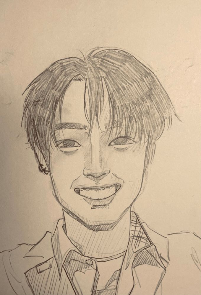 a sketch of hunter from xikers
he has black hair and he is smiling brightly <3