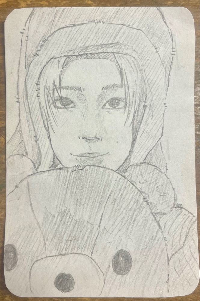 a drawing of a pc of hunter from xikers, he has a bear plushie in front of him and a fuffy hat on, he is smiling softly
a drawing of a pc the size of a pc, carrying him everywhere forever now <3