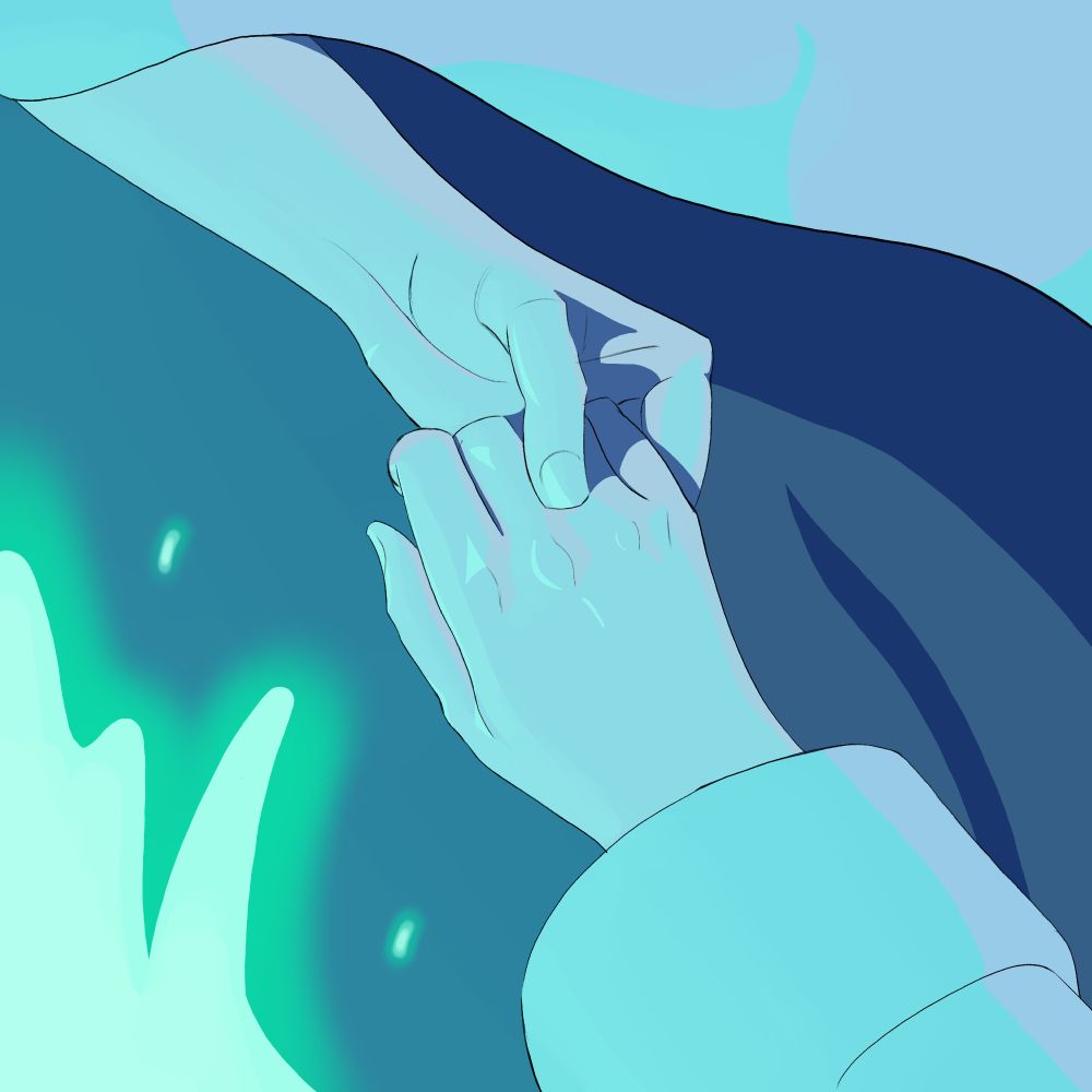Close up of Akko Kagari taking Diana Cavendish's hand after they unlock the fifth Word.