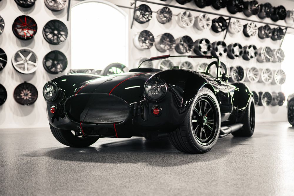 Black Shelby cobra front profile 