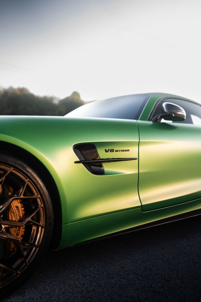 Side profile on a green AMG GTR