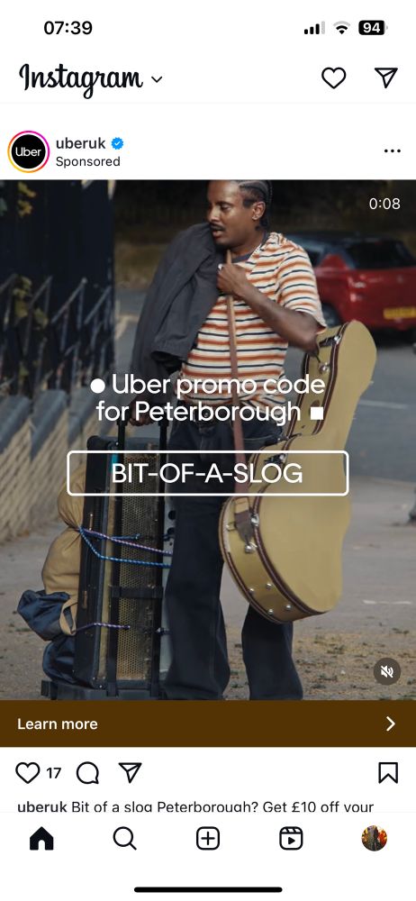 Instagram video ad of a guy dragging a bunch of stuff up a hill