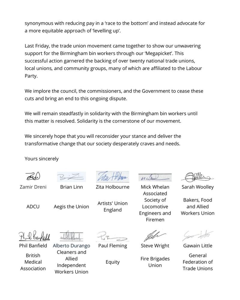 The full text of this letter can be read by clicking the link in the post: https://bit.ly/BrumBinStrikeLetter