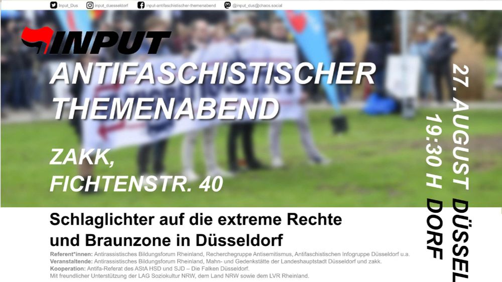 Sharepic zum INPUT 08/2024.
Im Hintergrund verschwommen eine AfD-Veranstaltung mit banner "Remigration. Jetzt!"
Im Vordergrund die Angaben zur Veranstaltung wie im tweet.