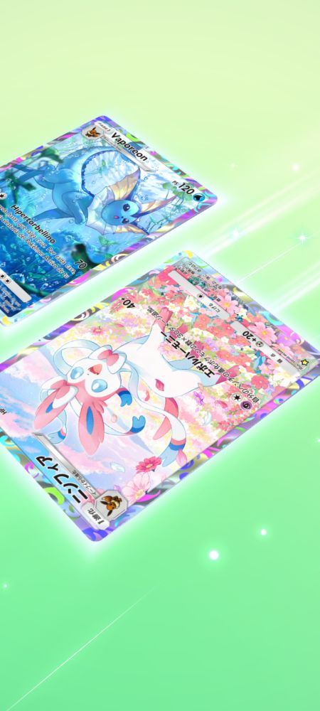 Cartas de Vaporeon y Sylveon del Pokémon Trading Card Pocket.