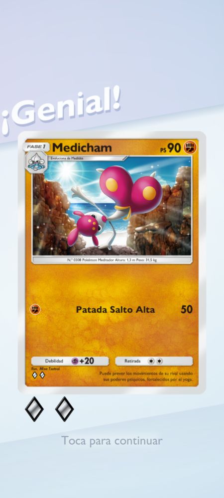 Carta de medicham del juego de cartas Pokémon para móviles.