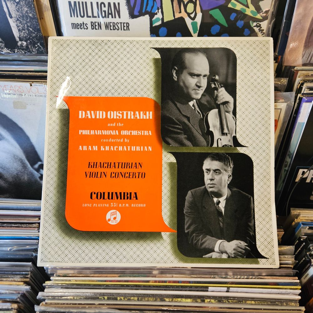 Album cover features black and white photographs of David Oistrakh and Aram Khachaturian.