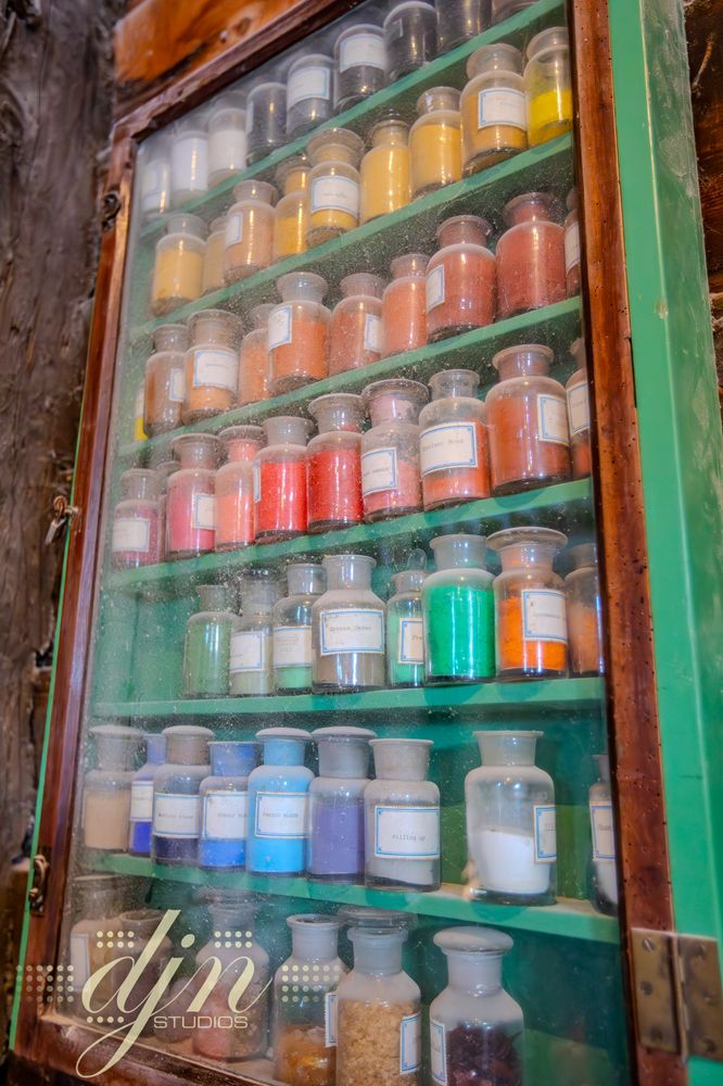 A case holding small apothecary style bottles of minerals milled into pigments. These pigments could be added to mediums such as linseed oil to color paints. This method being performed at the Dutch windmills for centuries. Some of the Dutch masterworks likely used paints made from pigments straight from these very windmills. 