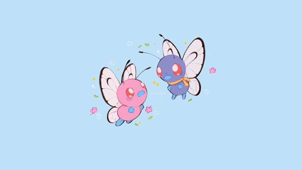 a drawing of butterfree and shiny butterfree