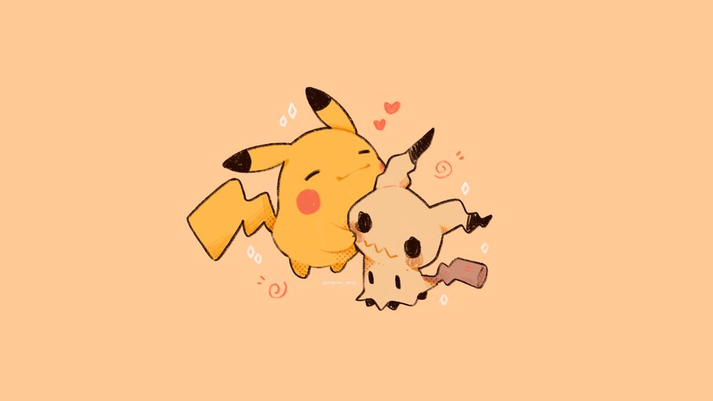 a drawing of pikachu holding mimikyu