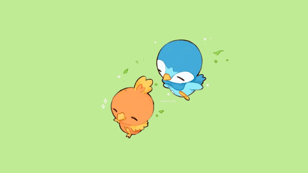 a drawing of piplup chasing torchic