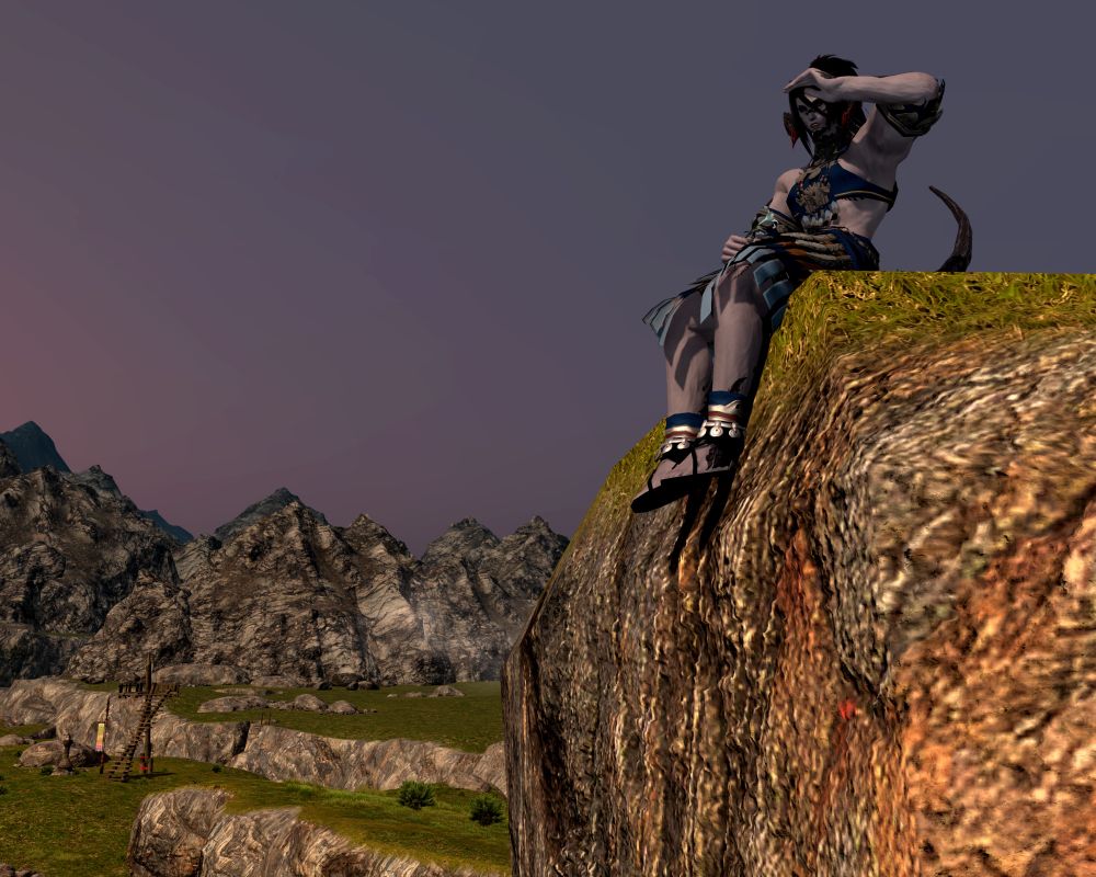 The Dotharli man still sits upon the cliff, his hand now against his brow searching the crowd below. He still has the lily in hand but the sky has grown darker with the coming evening.