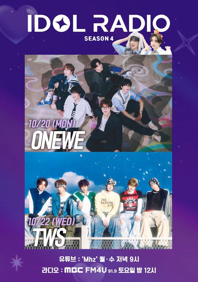 Flyer advertising Idol Radio Season 4. ONEWE is scheduled for Monday, 10/20 at 9pm KST.
