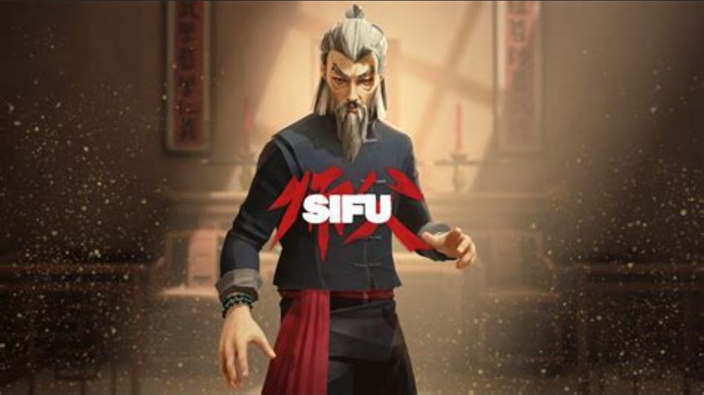 Affiche du jeu Sifu, montrant un maître d'art martiaux dans son dojo.