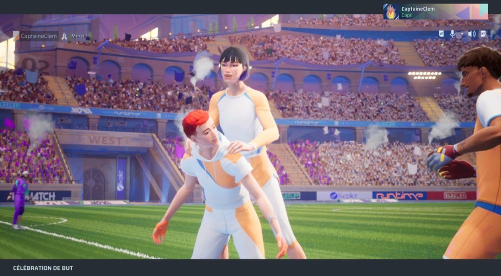 Screen du jeu Rematch pendant une célébration de but en équipe
