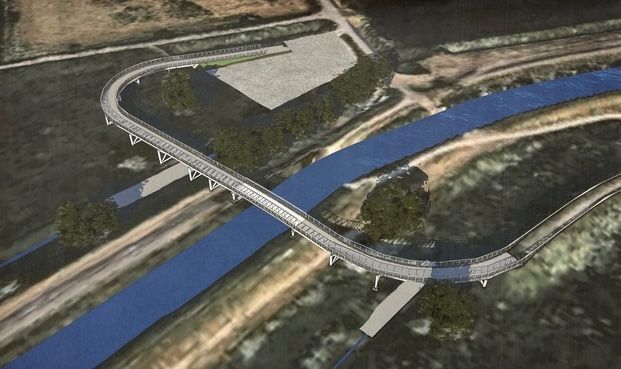 CGI visual of the proposed new bridge over Burwell Lode with long shallow access ramps