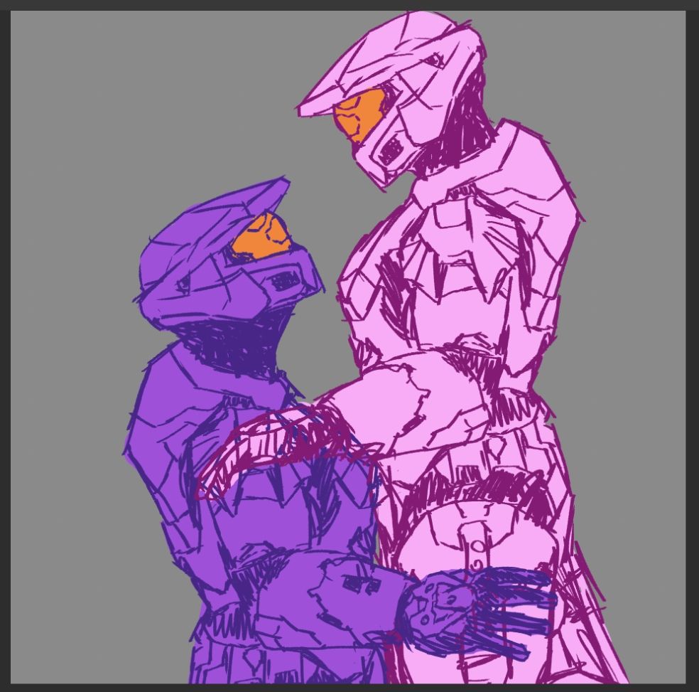 A digital illustration of two characters of the show Red Vs Blue from rooster teeth depicting Donut and Doc 