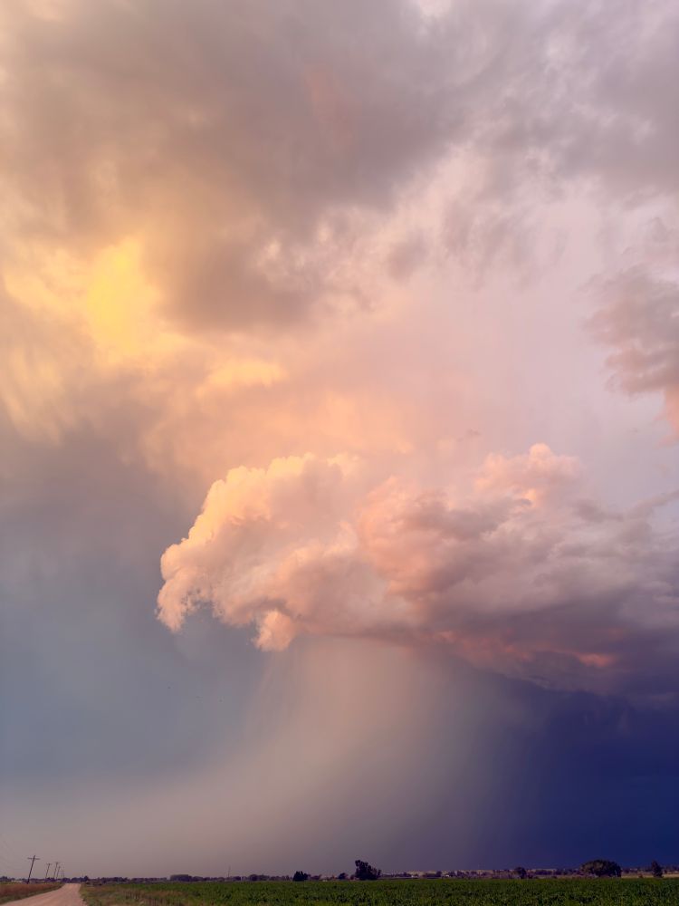hail/precipitation core from storm at sunset 