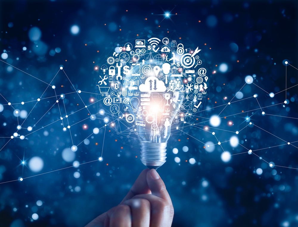 Image of a lightbulb made of of various icons