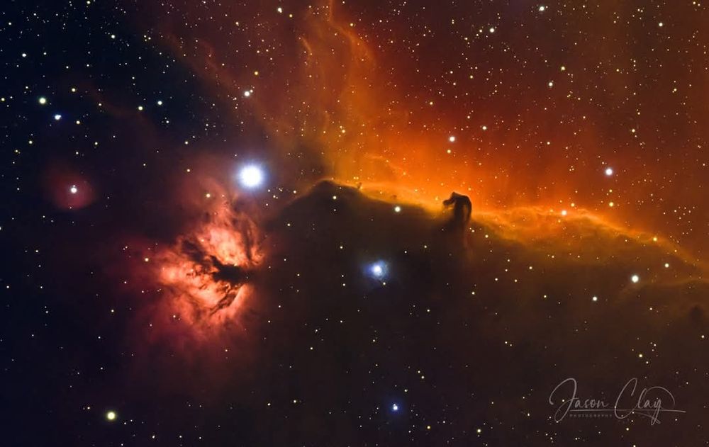 An image of the Flame Nebula and the Horsehead Nebula.  