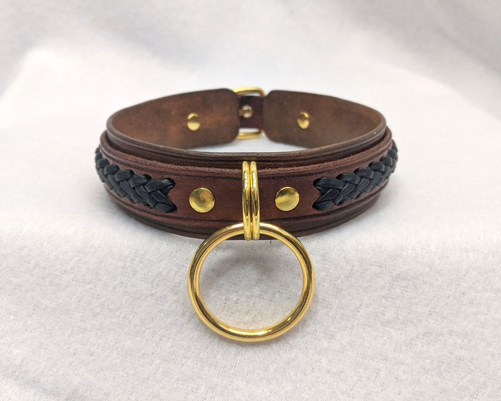 another collar of the same style, this time in brown and with golden hardware