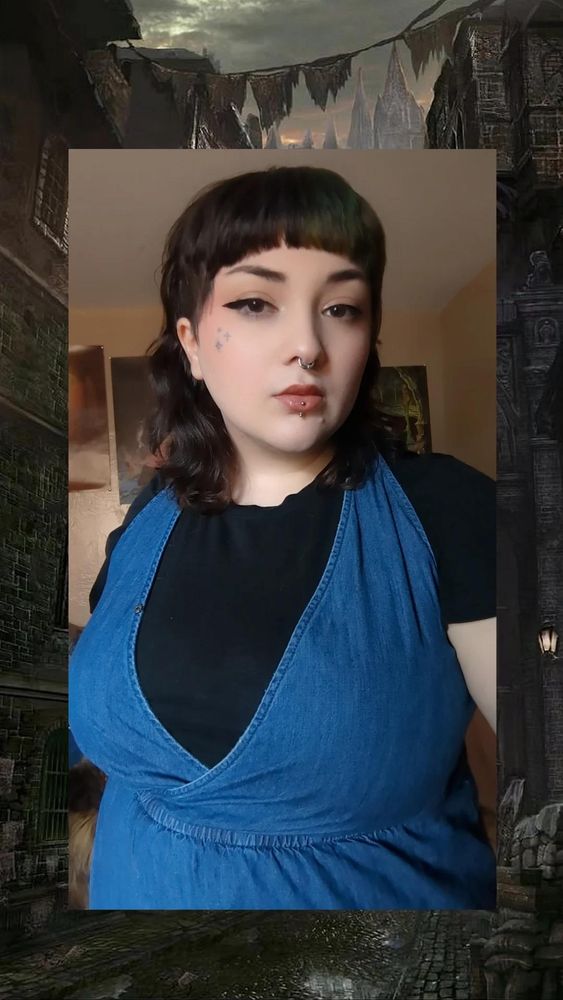 picture of myself: wearing a blue denim dress over a black T-shirt 
