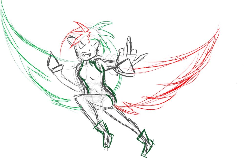 A fast doodle of a Yuna concept where her magical girl transformation is gaining prehensile hair and using it as wings.  She is also flipping the middle finger.