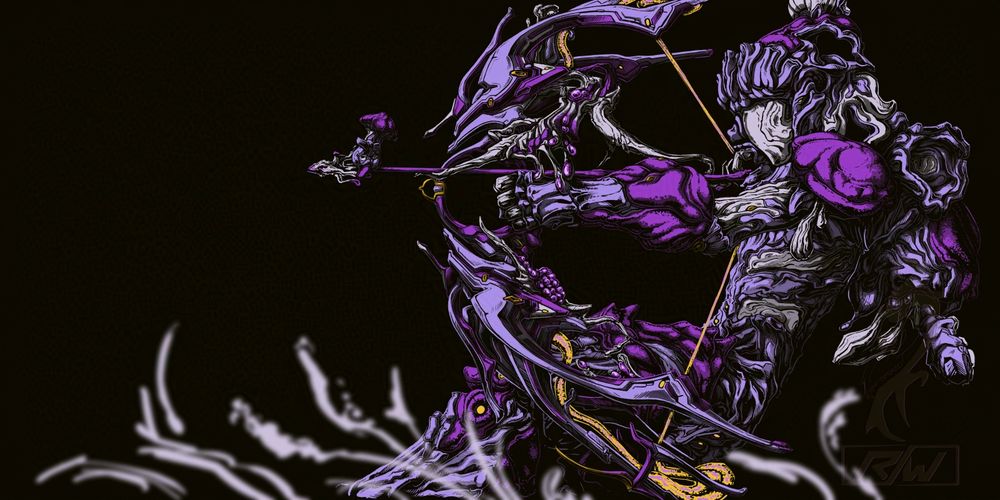 warframe fanart
chiaroscuro drawing of a purple-ink nokko fashion drawing out a proboscis cernos in matching colours, with a little sprodling sitting on the tip of the arrow excited for launch