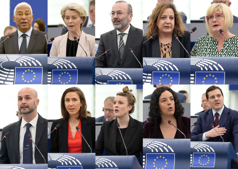 Collage of EU leaders speaking at an event in plenary held to evaluate the outcome of the 20 March European Council summit.