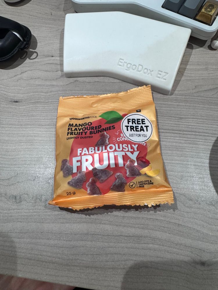 Woolworths mango flavoured fruity bunnies with the words “fabulously fruity”
