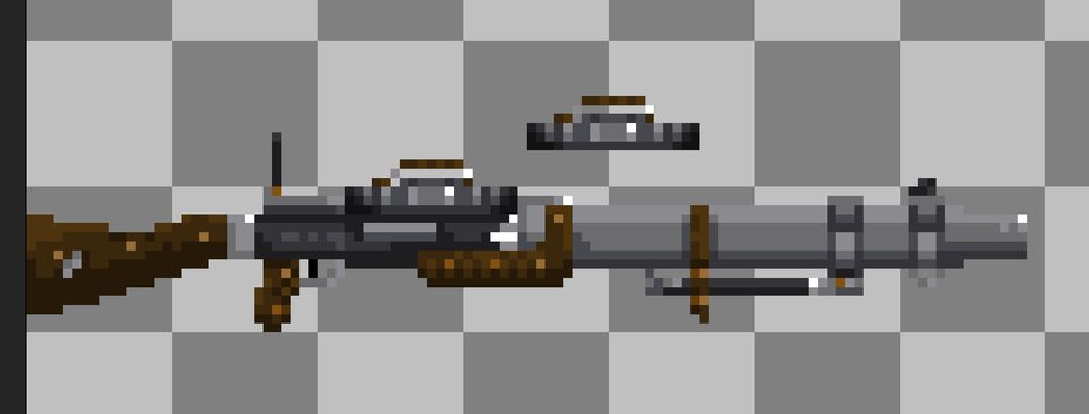 pixel art LMG resembling a Lewis gun, including the distinctive barrel cooling shroud